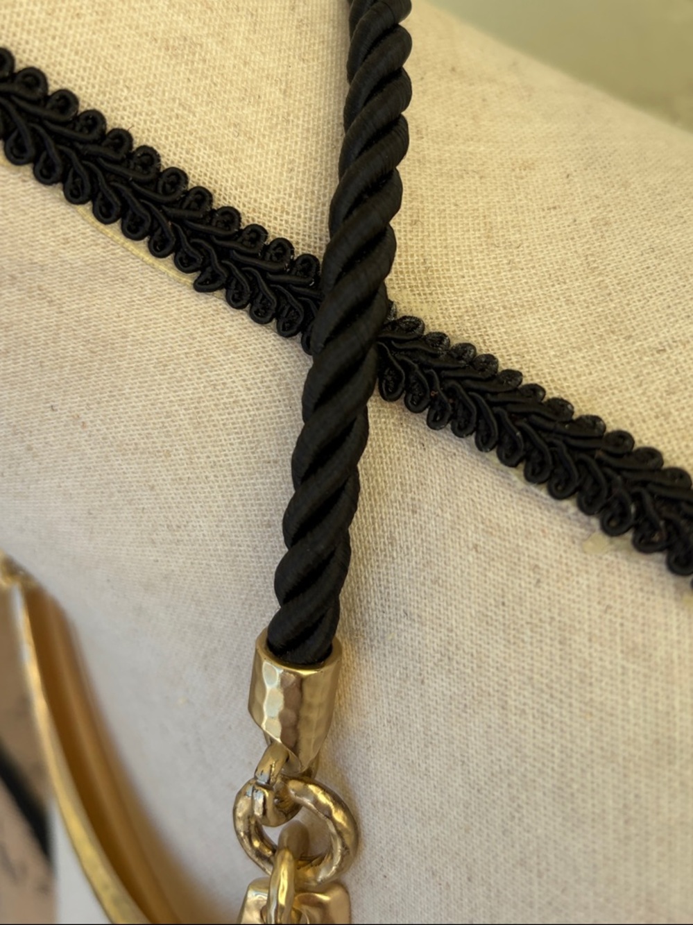 Chico's Hammered Gold Crescent Pendant on Black Rope - Picture 4 of 8
